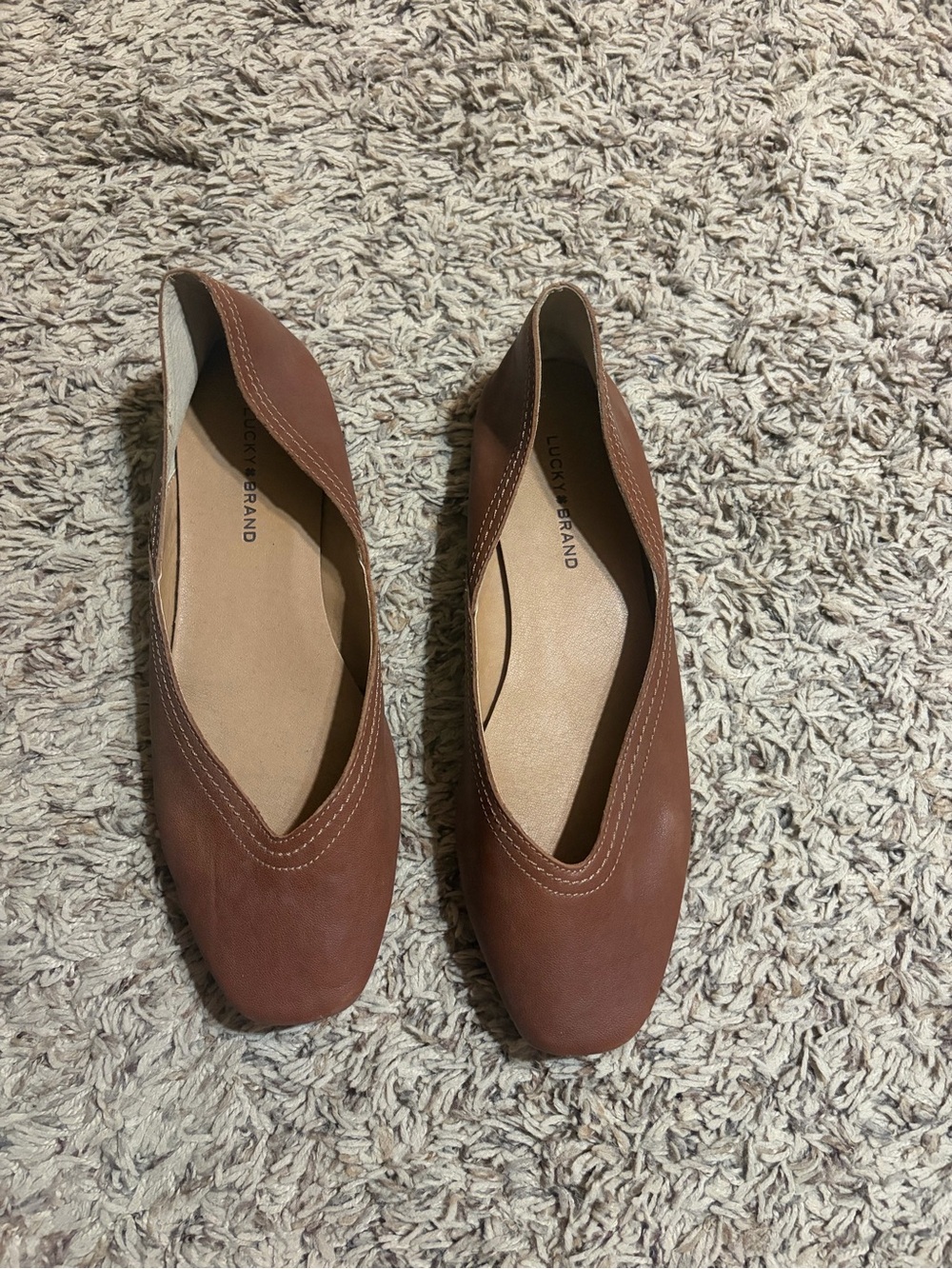 Lucky Brand Tan Leather Pointed Ballet Flats